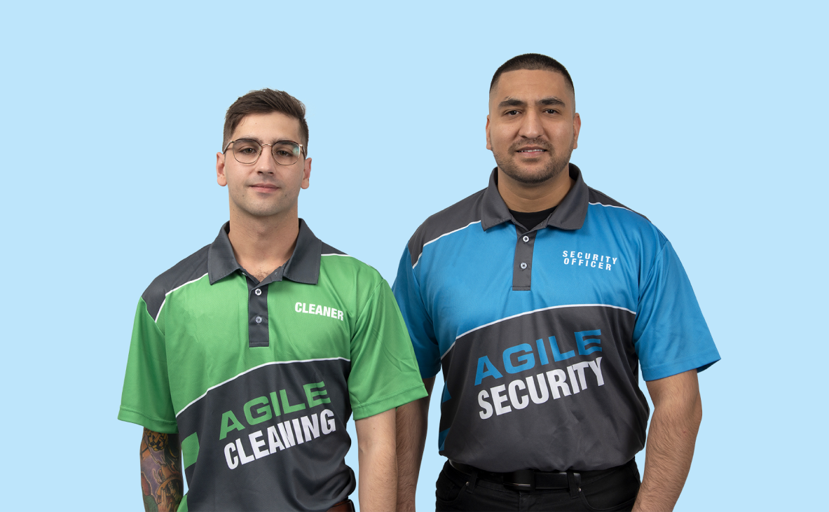Agile Cleaning and Agile Security Professionals standing side by side